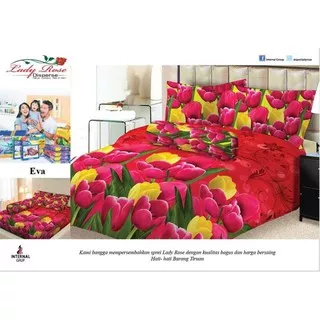 SPREI LADY ROSE EVA No.2 QUEEN 160 SEPRAI MERAH KEBUN KEMBANG BUNGA TULIP KUNING PINK DAUN HIJAU