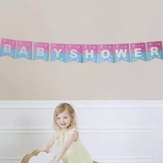 Banner baby shower bunting flag mom to be mommy mummy bayi laki perempuan boy girl pink biru blue kertas gantung hiasan