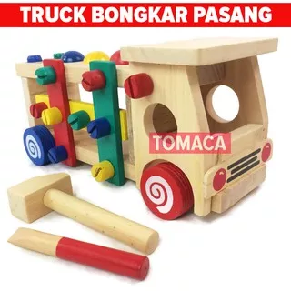 Mainan Edukasi Anak Wooden Truck Bongkar Pasang Truk Kayu Rakit Sekrup