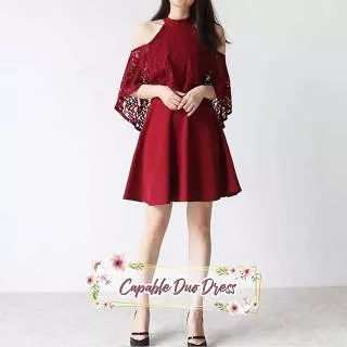 CAPABLE DUO DRESS (DS-027)  Imlek Dress Wanita Brokat Import High Quality Premium