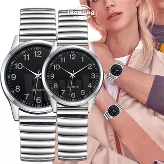 Rowling (Jam-55) Jam Tangan Couple LOOP Karet Jam Tangan Wanita dan Pria Pasangan Quartz dengan Strap Stainless Steel Import TANPA ACCESORIS