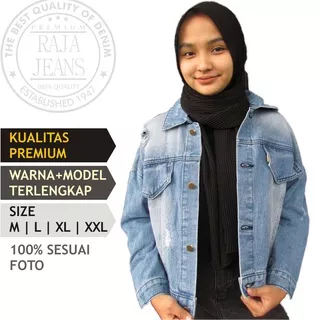 JAKET JEANS DENIM WANITA OVERSIZE CROP BIRU MUDA | Bobiggo by Raja Jaket Jeans