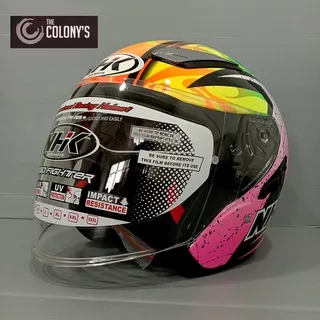 HELM NHK HALF FACE HALFFACE R1 R-1 KAREL WINTER EDITION BLACK PINK DOUBLE VISOR NHK WINTER GP EDITION ORIGINAL SNI ORI 2 VISOR 2 KACA