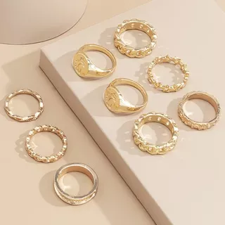 9 Pcs/set Boho Finger Ring Jewelry Hollow Moon Combination Ring Female Personality Cold Wind Suit Rings Sexy Girl Jewelry