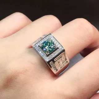 Cincin Kawin Mewah Berlian Hijau Emas Putih Pria Fashion Perhiasan Kristal Baja Titanium Perak Rings