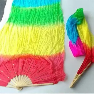 Kipas Nari Rainbow Panjang-Kipas Nari gagang kayu