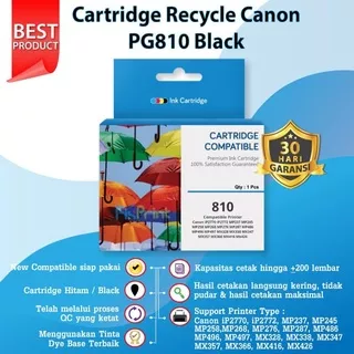 Cartridge Canon PG810 PG-810 PG 810 Black Recycle Printer IP2770 MP237 MP245 MP258 MP287 MX328 MP497