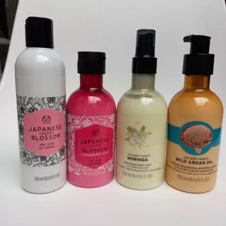 The body shop - body lotion 250ml mango/ wild argan/ fuji greentea/strawberry/moringa/japanese cherry blossom