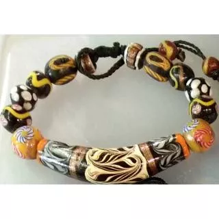 Gelang Dayak Tameng Etnik Pria Wanita  Batu Lukis Dayak Asli Handmade 8-10mm Balikpapan Kalimantan