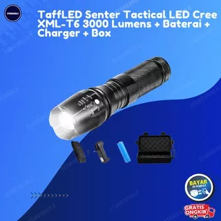 Senter Swat Mini Zoom Senter Police Led With Baterai + Charger + Box Tactical LED Cree XML-T6 3000 Lumens