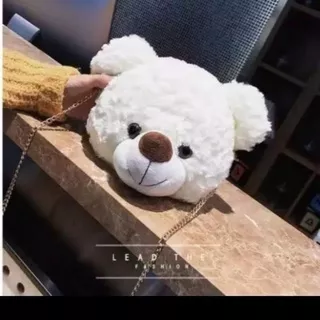 Tas Bulu Selempang Teddy Bear Tas Bahu Boneka Kepala Beruang Fluffy Fur Sling Bag Teddy Bear