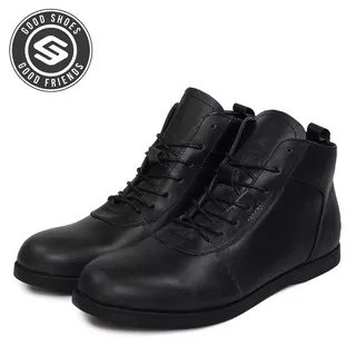 SAUQI FOOTWEAR Sepatu Pria Brdo Sperry Hitam Casual Semi Boots Kulit Asli Pu -hitam