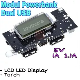 Modul Power bank 18650 dual USB Lcd LED Display 5V 1A 2.1A Protection Powerbank