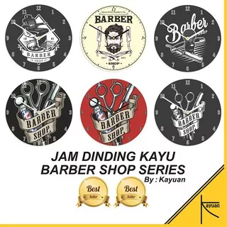 Jam Dinding Kayu Logo Barbershop Barber Shop Tools Vintage Murah Unik - BSP011
