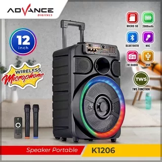 READY STOCK  ADVANCE Speaker Meeting Portable 12 inch  Bonus Double MIC Wireless Karaoke K-1206 Garansi Resmi 1 tahun