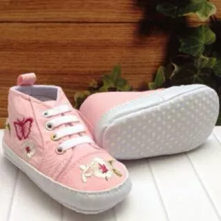 Prewalker baby girl shoes sepatu bayi cewek motif bordir bunga flower pink model boots