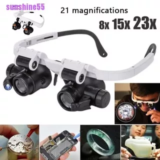[sunshine55]Double Eye Jewelry Watch Repair Head-mounted Magnifier Loupe Glasses LED Light