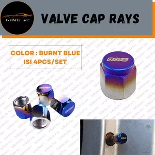 Valve cap RAYS / Tutup pentil ban mobil RAYS Chrome Blue isi 4pcs