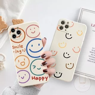 iPhone 11 SE 2020 Casing Silicon TPU Soft Case for iPhone 12 11 7 8 6 6s Plus iPhone 11 12 Pro Max X XR XS MAX A74 A54 Reno 5 4 A7 A15 Y51A Y53S INS Cute Cartoon Kawaii Smiley Korean Straight Edge Lens Protector Protective Cover