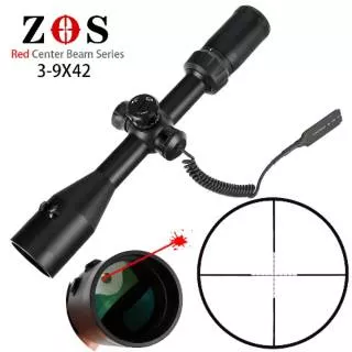 Telescope Teleskop ZOS 3-9x42 Mildot Reticle Riflescope Integrasi Sight Laser Merah