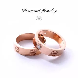 (COD?) Cincin Titanium Steel Warna Rose Gold Talia Hias Berlian Klasik Simple Untuk Wanita Pria Cincin Couple Cincin Pasangan [Diamond Jewelry]