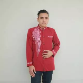 Baju Koko Muslim Pria Jasko Jas Koko Merah Bordir Lengan Panjang Tanah Abang Jakarta Baru JKH 137