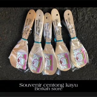 Souvenir centong kayu kemasan + sablon dan kartu ucapan souvenir pernikahan centong nasi