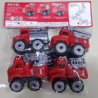 Mainan Mobil Bongkar Pasang Mobil Pemadam fire fighter set 4 model