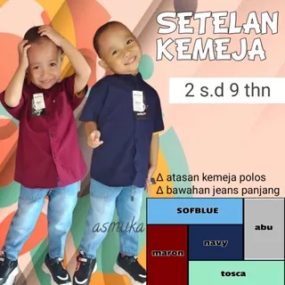 Baju setelan kemeja dan celana jins panjang import anak laki laki 1 2 3 4 5 6 7 8 9 tahun