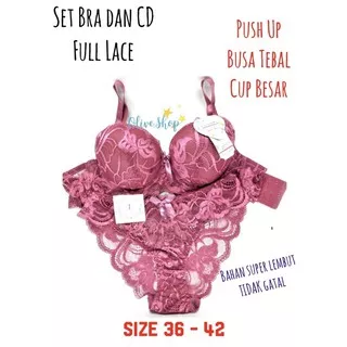 OliveShop ?? Set Bra BH Push up Cup Tebal CD Celana Dalam Panty Lingerie Sexy Full Lace Renda Brukat