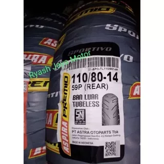 Ban tubeless Belakang Aspira Premio sportivo 110/80-14 Rear for Vario 110/125/150/lexi/Mio J/Mio Z/mio m3/Xeon/rc/soul GT/soul/soul GT 125/scoopy/beat/F1/esp/street/pop/