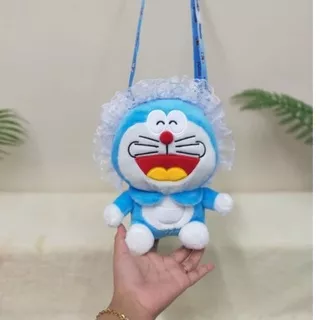 Tas Selempang Doraemon Bulu Size m/21cm/tas anak/bagpack Doraemon/Tas Doraemon/Tas Karakter