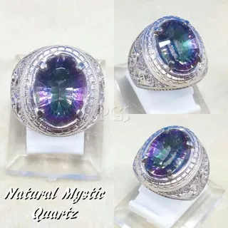 CINCIN BATU AKIK PERMATA NATURAL MYSTIC RAINBOW QUARTZ RING ALPAKA SUPER MURAH