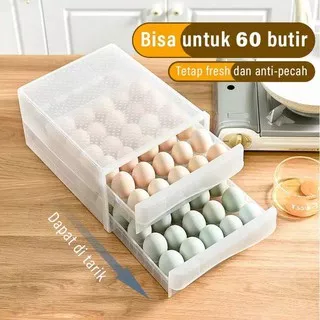 tempat telur 60 butir / kotak penyimpanan telur 2 tingkat 2 layers / tempat telur laci telur