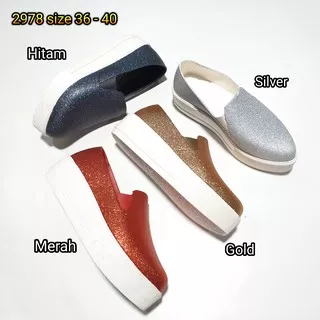 Sepatu wanita slip on bara bara casual foxing gliter import 2978