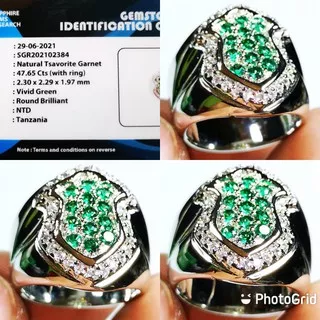 Natural Batu Cincin Permata Green Tsavorite Garnet 13 Mata Stample Full Tabur + Memo SGR Lab