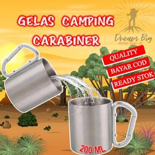 Gelas  Camping Outdoor Carabiner  Stainless Stell 200 Ml Gelas Outdoor Peralatan Hiking Tempat Minum