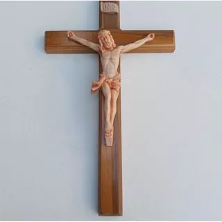 Salib Dinding Kayu 30 cm Gantung Patung Corpus Yesus Fiberglass Warna Klasik Hiasan Souvenir Rohani