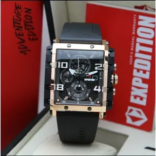 ORIGINAL GARANSI RESMI 1 TAHUN JAM TANGAN PRIA EXPEDITION COWOK ROSEGOLD BLACK RUBBER EXP E6757 6757