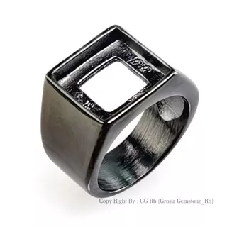 RING EMBAN BATU AKIK DAN PERMATA BAHAN TITANIUM KOTAK-HITAM 10x10mm