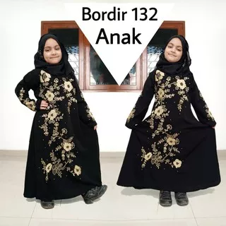 Baju Abaya Gamis Anak Kids Bordir Turkey 132 - Abaya Gamis Hitam New Maxi Syari Busana Muslimah Anak Perempuan