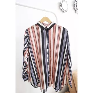 Pattern Shirt / Oversized Pattern Shirt / Stripes Pink-Blue