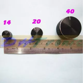 Knop / Knob Knop Mika Alumunium Hitam Ukuran 14mm 20mm 40mm Dudukan Penutup Potensio Power Aktif Ampli Speaker