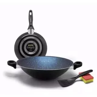 MAXIM GALAXY SET WAJAN/PENGORENGAN WOK 30CM +FRYPAN 22CM BONUS SPATULA & SPONS