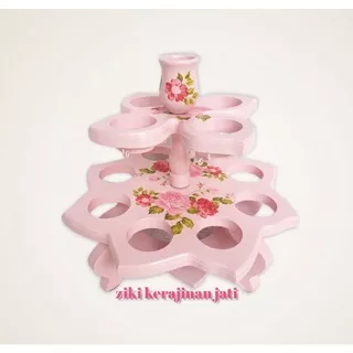 Tempat Aqua Gelas Teratai Rantai Shabby Cat Duco Kayu Jati Warna Pink Bunga