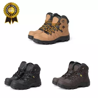 SEPATU PRIA BOOTS UJUNG BESI  KULIT ASLI SAFETY ORIGINAL COUNTRY BROWN / SEPATU HIKING / SEPATU TOURING / SEPATU KERJA PROYEK LAPANGAN / COD