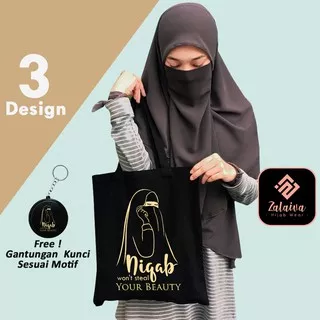 Totebag Muslimah Motif Niqab Tas Tote Bag Cangklong Jinjing Kotak Gambar Hijrah Bercadar Hijaber