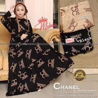 Chanel maxy gamis jumbo katun rayon premium / zipper depan dan tali samping / realpict original berlabel