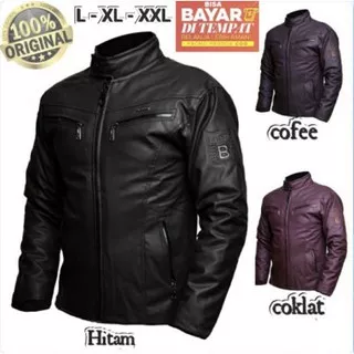 Jaket kulit pria terbaru original bankers BKRS 006 bahan kulit sintetis premium bordir L,XL,XXL