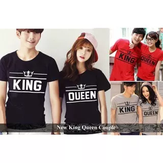 kaos couple terkini tshirt pasangan simple new king queen hitam merah abu